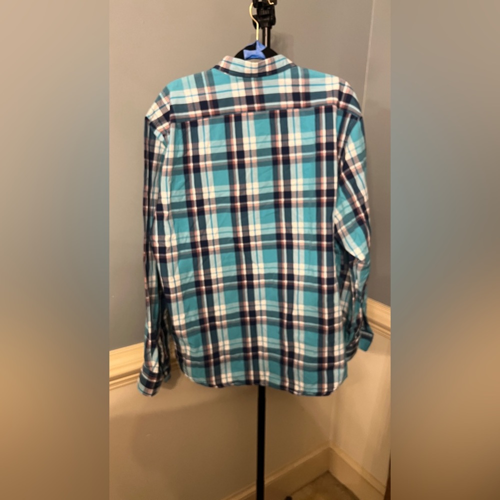 Old Navy Men's Turquoise‎ and Navy Plaid Shirt - Picture 2 of 3